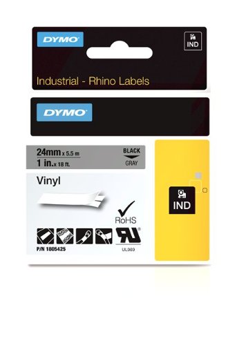 Dymo Rhino Tape Vinyl Label Cassette, 1-Inch 24mm, Gray (1805425)