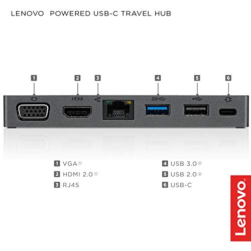 Lenovo Powered USB-C Travel Hub - for Notebook - USB Type C - 3 X USB Ports - 1 X USB 2.0 - Network (RJ-45) - HDMI - VGA - Wired