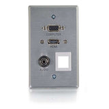 C2G RapidRun Optical HDMI + VGA + 3.5mm + Keystone Wall Plate Aluminum
