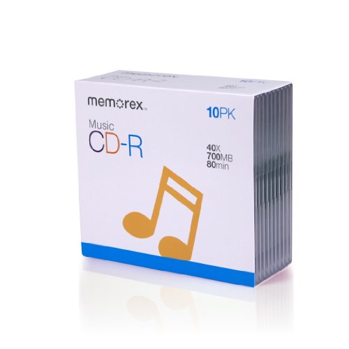 Memorex 700MB/80-Minute 40x Music CD-R Media (10-Pack with Slim Jewel Cases)