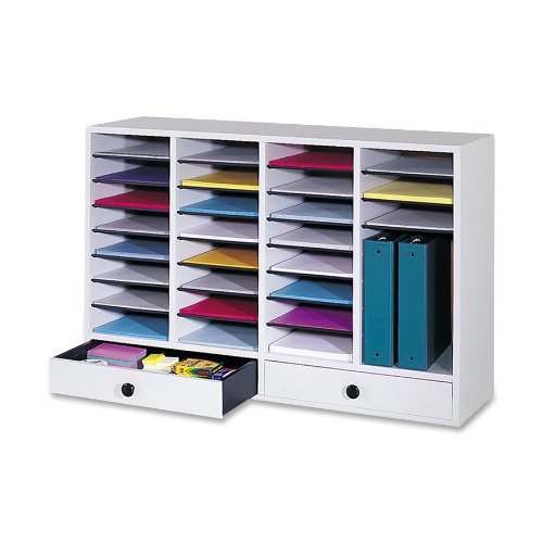 Safco Products 9494GR Wood Adjustable Literature Organizer, 32 Compartment with Drawers, Gray