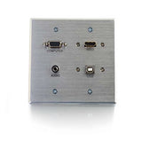 C2G 39703 HDMI, VGA, 3.5MM and USB Pass Through Double Gang Wall Plate, Aluminum