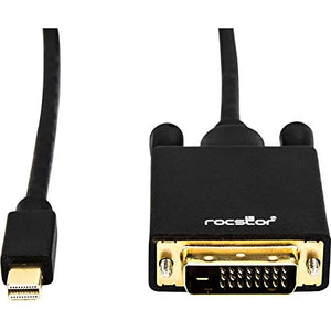 Rocstor Premium 6 ft Mini Displayport to DVI Cable - Mini Displayport to DVI Cable Supports 1920x1200 1080P Resolution- Mdp to DVI Cable for Notebook, Ultrabook, TV, Projector, Monitor, Video Device, Macbook, Pro - 6 Ft (2M)- 1 Pack - Gold Plated Connecto