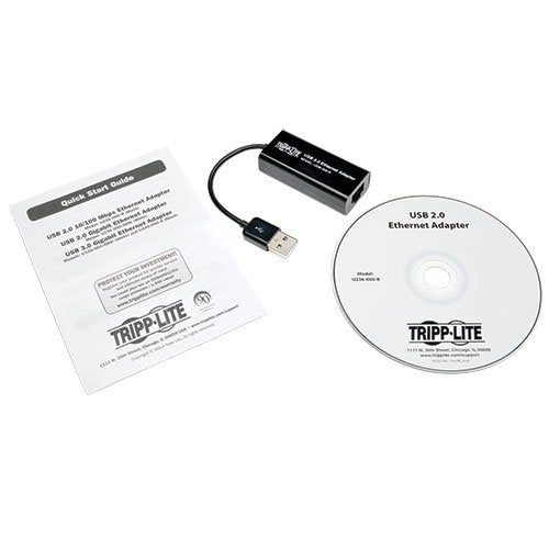 TRIPP LITE USB 2.0 Hi-Speed to Ethernet NIC Network Adapter, 10/100 Mbps, Black