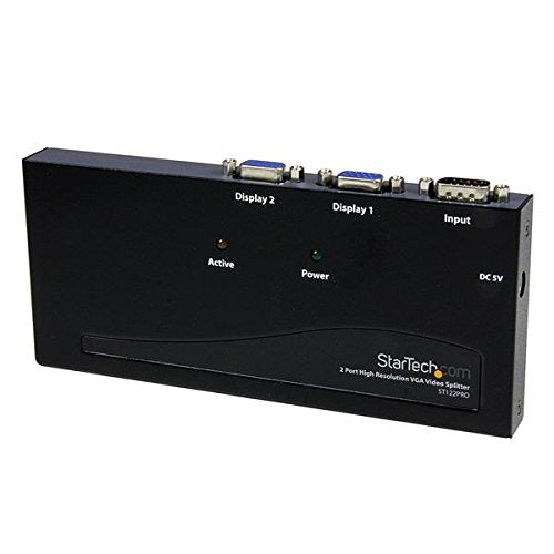 StarTech.com 2 Port High Resolution VGA Video Splitter with Built-in video Amplifier - 350 MHz - VGA Video Splitter 1 x 2 - 2048x1536 80Hz (ST122PRO)