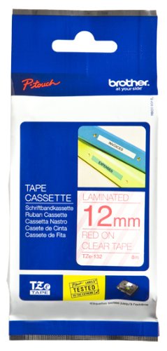 Brother 12mm (Red on Clear) Laminated Tape for (Pt-530/9200dx/3600/9600)