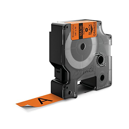 DYMO RhinoPRO Labeller Tape, Vinyl Tape Cassette 3/4" x 18', Box of 1, Black on Orange (18436)