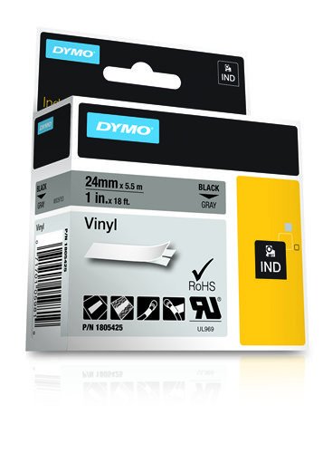 Dymo Rhino Tape Vinyl Label Cassette, 1-Inch 24mm, Gray (1805425)