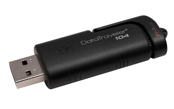 Kingston Digital 64 GB Data Traveler 104 USB 2.0 Flash, Thumb Memory Drive, Black Sliding Cap Design (DT104/64GB)