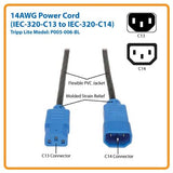 Heavy-Duty Power Extension Cord 15a, 14awg (Iec-320-C14 to Iec-320-C13 with Blue