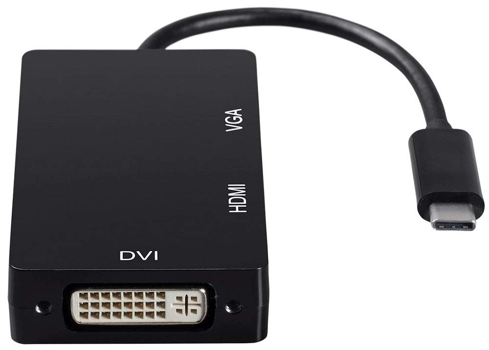 Monoprice USB Type-C to 4K HDMI, Single Link DVI, and VGA Passive Adapter, Black