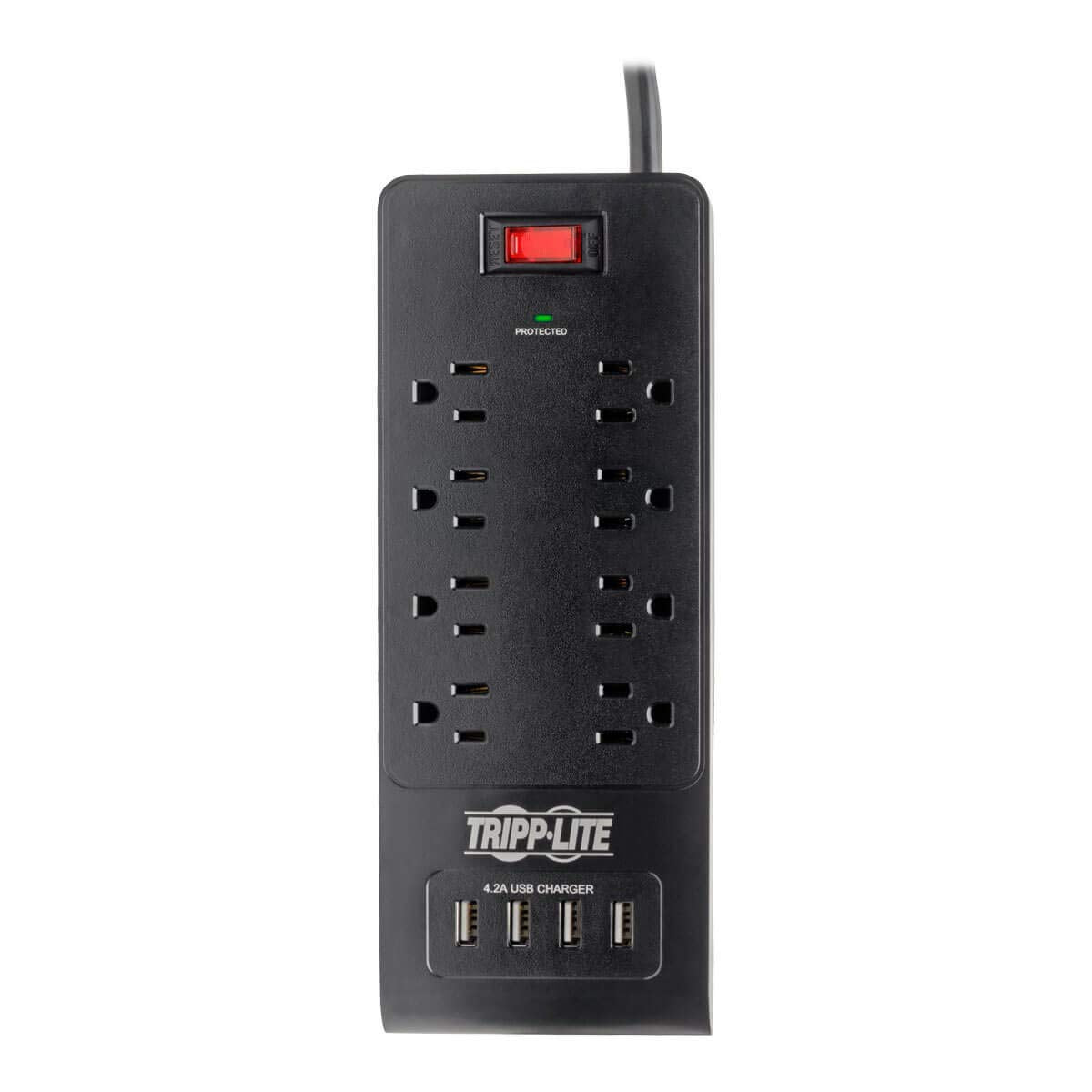 Y417U Tripp Lite 8 Outlet Surge Protector Power Strip with 4 USB Ports (4.2A Shared), 1800 Joules, Black, 6 Ft. (TLP864USBB)