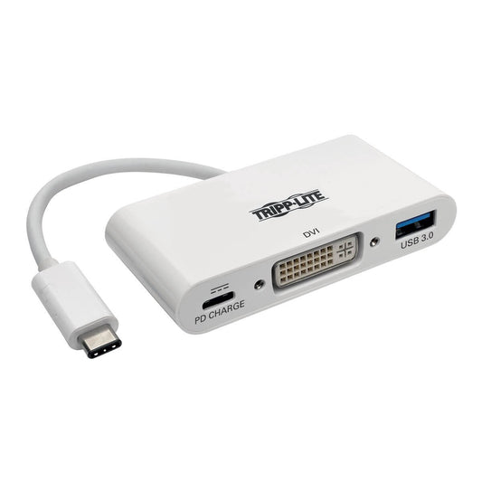 TRIPP LITE USB C to DVI Multiport Video Adapter Converter 1080p with USB-A Hub & USB-C PD Charging Port