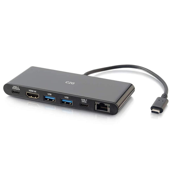 C2G 28845 USB-C Docking Station with 4K UHD HDMI, Ethernet, USB and Power Delivery, Black