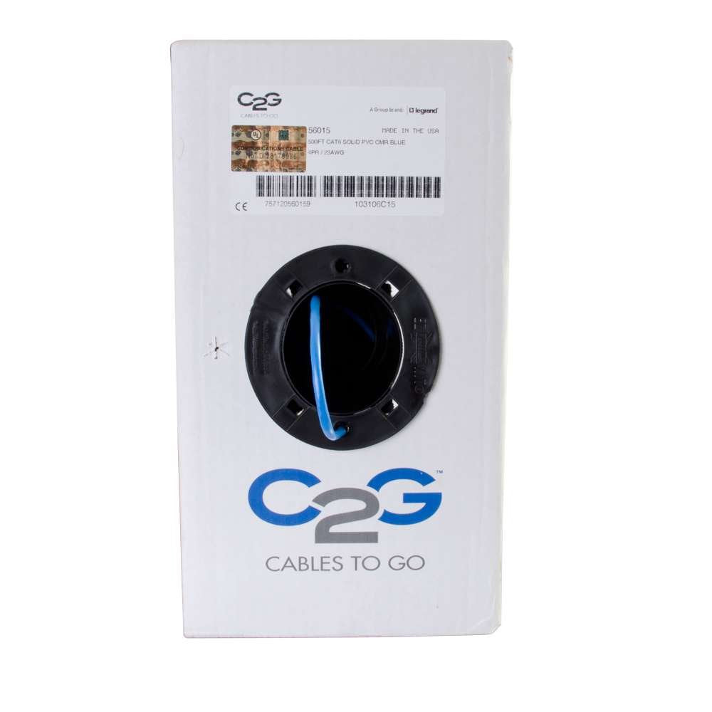 C2G 56017 Cat6 Bulk Unshielded (UTP) Ethernet Network Cable with Solid Conductors, Riser CMR-Rated, TAA Compliant, Blue (1000 Feet, 304.8 Meters)