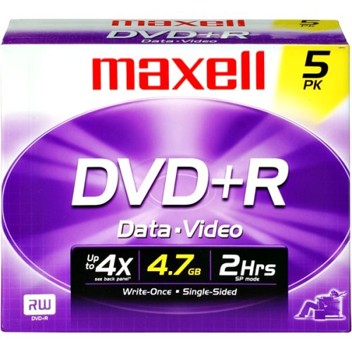 Maxell 634032 DVD+R 4.7GB DVD Recordable Disc, 5-Pack