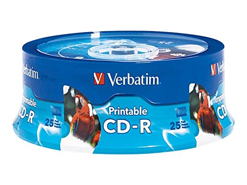 Verbatim 700MB 52x 80 Minute White Inkjet Printable, Hub Printable Recordable Disc CD-R, 25-Disc Spindle 96189