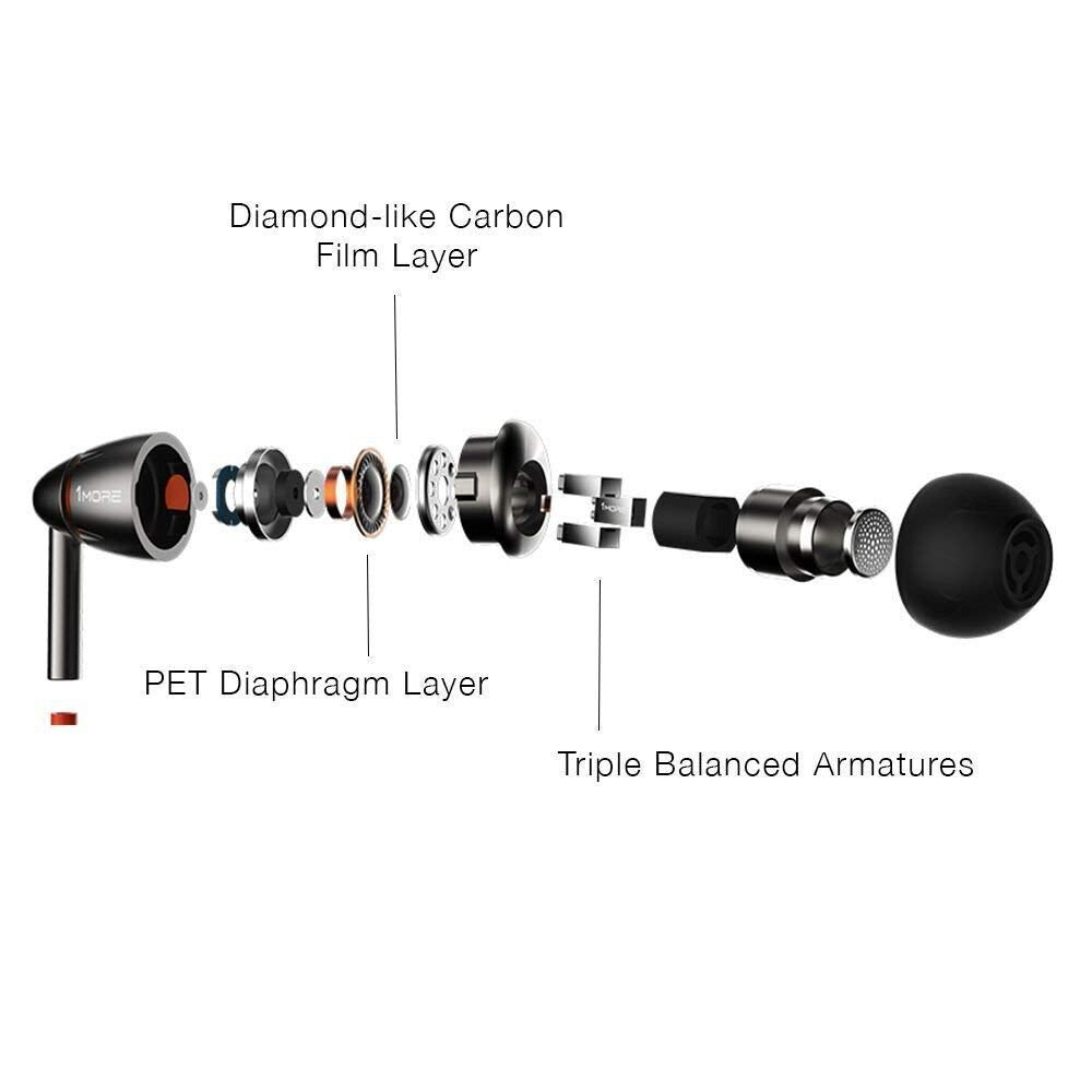 1MORE Quad Driver in-Ear Earphones Hi-Res High Fidelity Headphones Warm Bass, Spacious Reproduction, High Resolution, Mic in-Line Remote Smartphones/PC/Tablet - Silver/Gray
