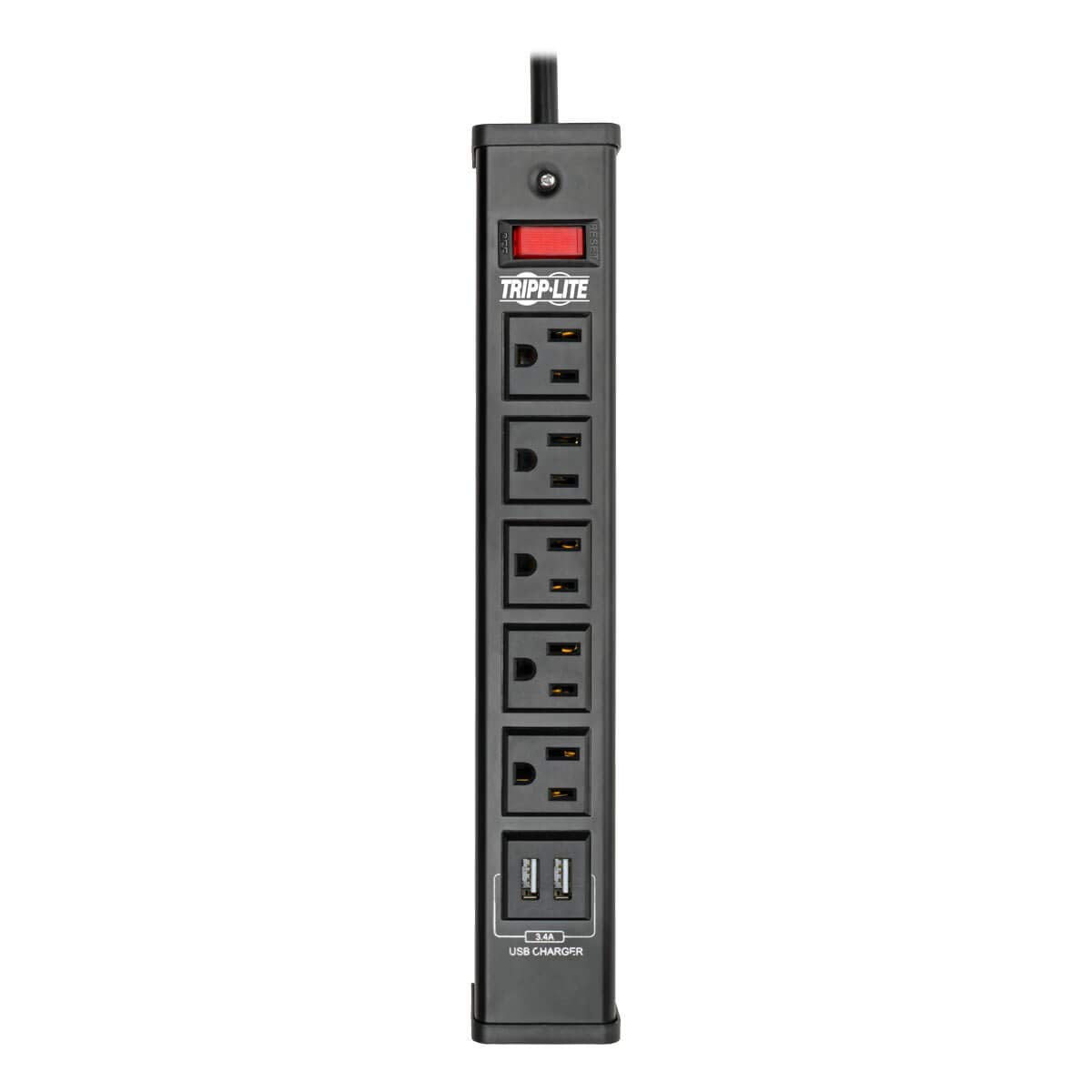 Y417U Tripp Lite 5 Outlet Surge Protector Power Strip, 6ft Cord, 450 Joules, 2 USB Charging Ports, Led, 10K Insurance (TLM526USBB), 14.25in. X 4.75in. X 2.00in