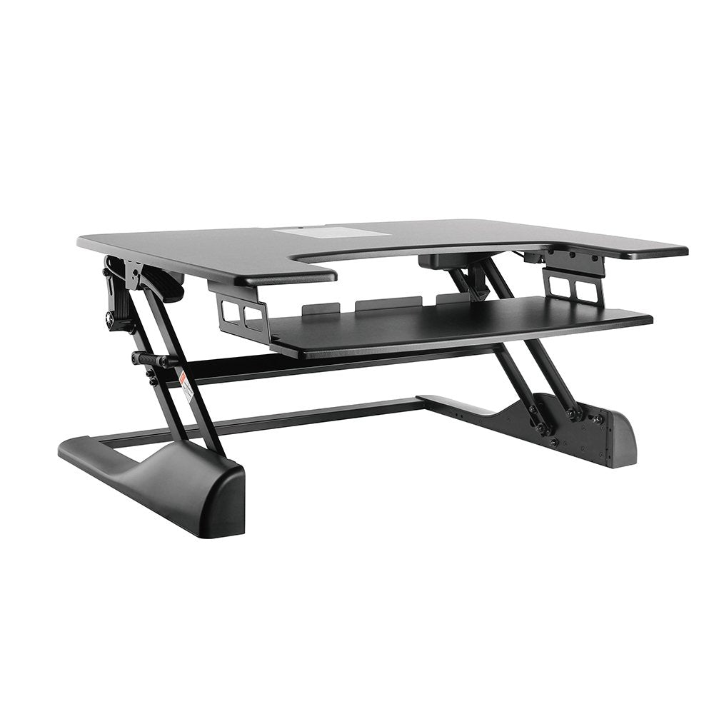 Techly Adjustable Sit and Stand Desk Computer Riser- Dual Monitor Stand workstation with Height Adjustable with Upgraded Gas Spring - Ergonomic keyboard tray- Up to 2 Monitors and 15kg/33lb capacity - Easy Installation - Black