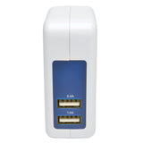 Tripp Lite Dual Port USB Tablet Wall Travel Charger 5V/1.0/2.4A (U280-002-W12), White/Blue