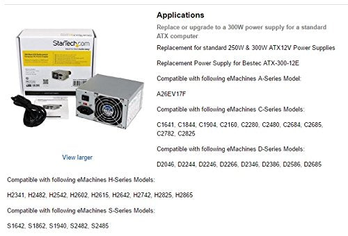 StarTech 300-Watt ATX Replacement Computer PC Power Supply ATX 300, ATXPOWER300