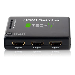 TECHly HDMI Switch, 5 Port HDMI Switch with Remote Control - HDMI Switches supports 2K, 1080p, 3D - HDMI and HDCP Pass-Through