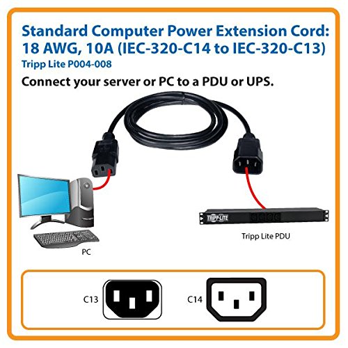 Standard Computer Power Extension Cord 10a, 18awg (Iec-320-C14 to Iec-320-C13) 8