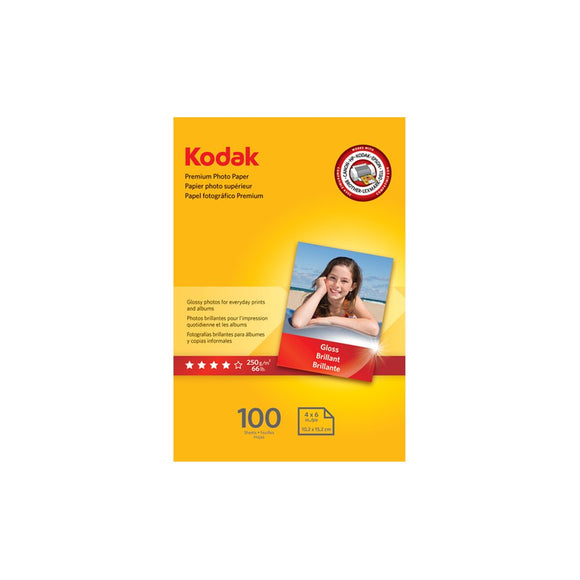 Kodak Premium Photo Paper for inkjet printers, Gloss Finish, 8.5 mil thickness, 100 sheets, 4