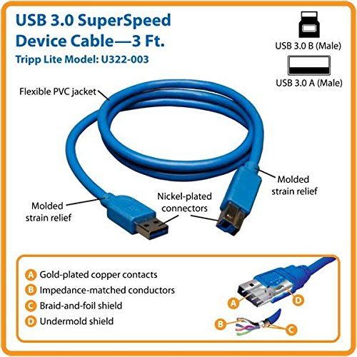 Tripp Lite U322-003 3 Feet USB 3.0 Super Speed 5Gbps A-B Device Cable (Blue)