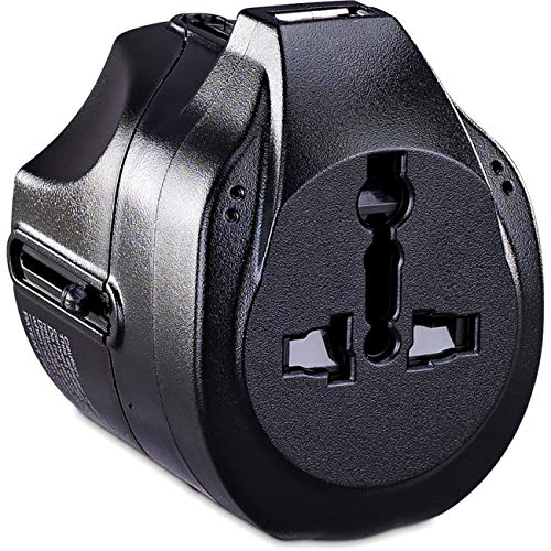 CyberPower TRA1A21U Universal Travel Adapter, USB Charge Port, Compact Retractable Plug