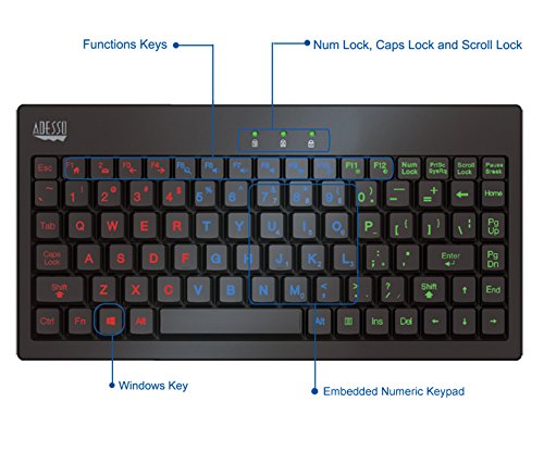 Adesso AKB-110EB - SlimTouch 110 3-Color Illuminated Mini Keyboard
