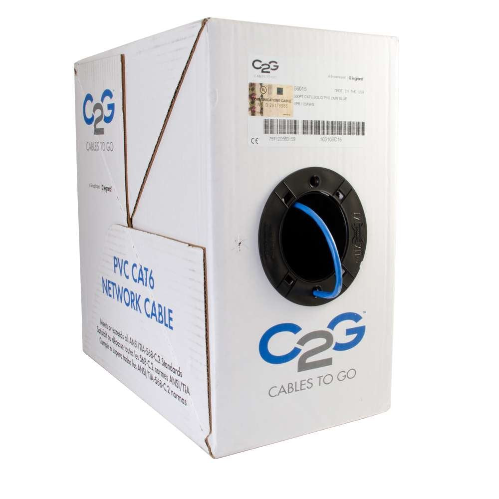 C2G 56017 Cat6 Bulk Unshielded (UTP) Ethernet Network Cable with Solid Conductors, Riser CMR-Rated, TAA Compliant, Blue (1000 Feet, 304.8 Meters)