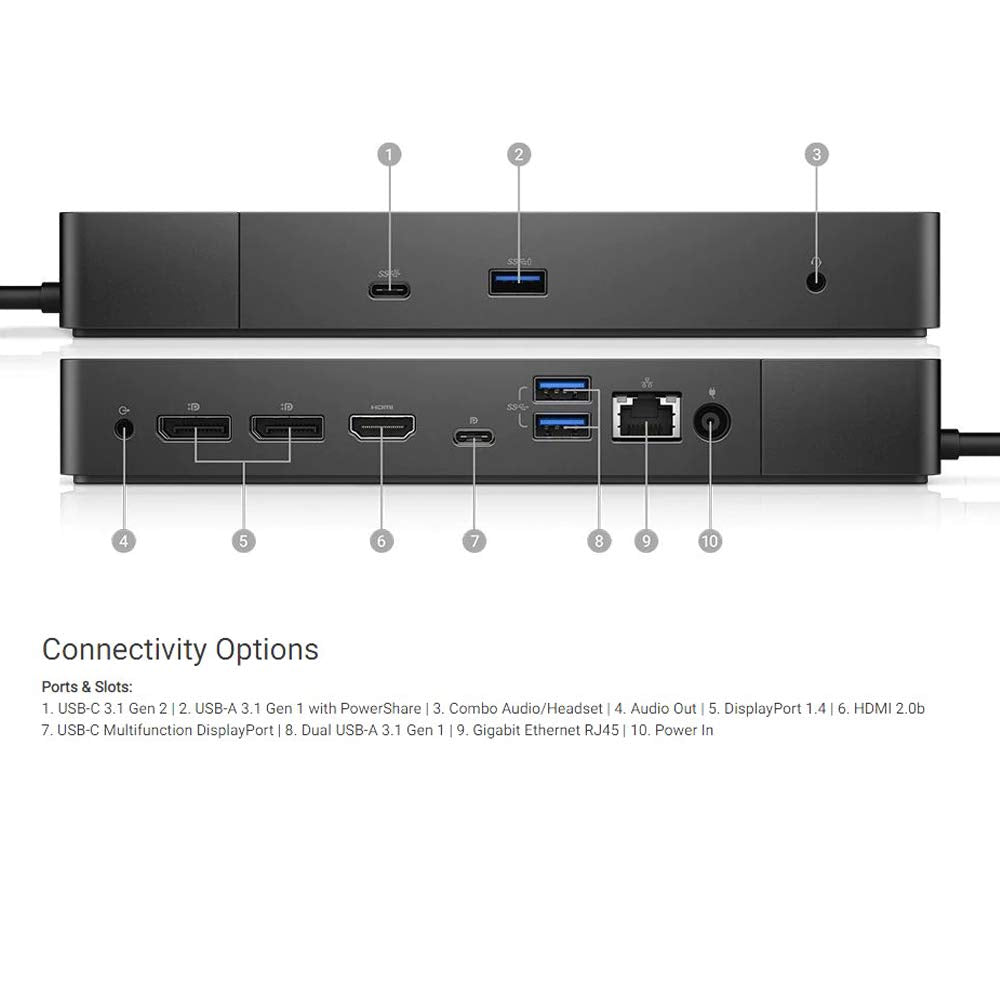 Dell WD19 180W Docking Station (130W Power Delivery) USB-C, HDMI, Dual DisplayPort, Black