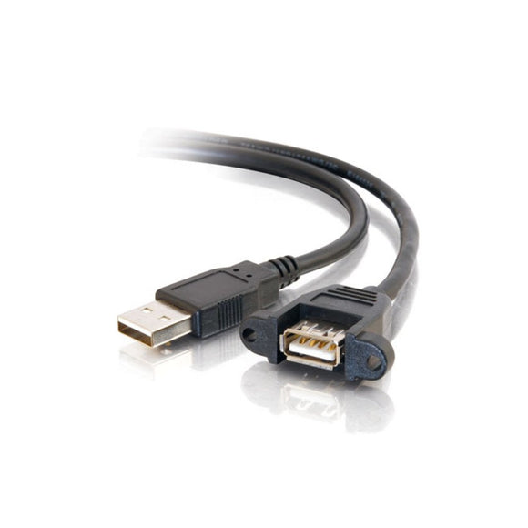 C2G 28064 Panel-Mount USB 2.0 A Male to A Female Cable, Black (3 Feet, 0.91 Meters)