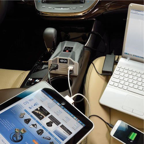 Tripp Lite 200W Car Power Inverter with 1 Outlet & 2 USB Charging Ports, Auto Inverter, (PV200USB), Gray