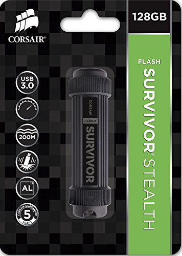 Corsair Flash Survivor Stealth 128GB USB 3.0 Flash Drive (CMFSS3B-128GB), Black