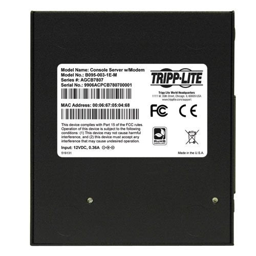 Tripp Lite B095-003-1E-M 3-Port IP Serial Console/Terminal Server with Built-in Modem TAA GSA