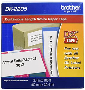 Brother 2.4 in x 100 ft (62mm x 30.4m) Paper Label Roll (DK-2205) - Retail Packaging