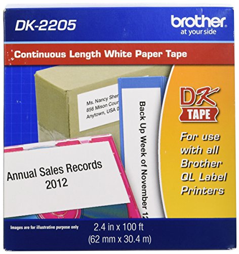 Brother 2.4 in x 100 ft (62mm x 30.4m) Paper Label Roll (DK-2205) - Retail Packaging