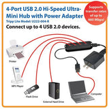 Tripp Lite U222-004-R USB2.0 Certified Ultra Mini Hub with Extension Cable and 100-240V Adapter 4 Port