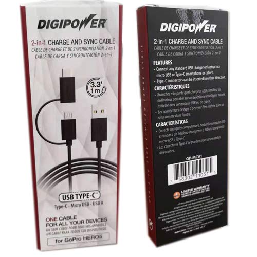 DIGIPOWER Digipower 2-in-1 Charge and Sync Cable: USB-C/Micro USB to USB-A