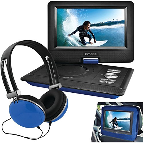 Ematic 10" Portable DVD Player Swivel Screen with Matching Headphones & Car Headrest Mount (Black)