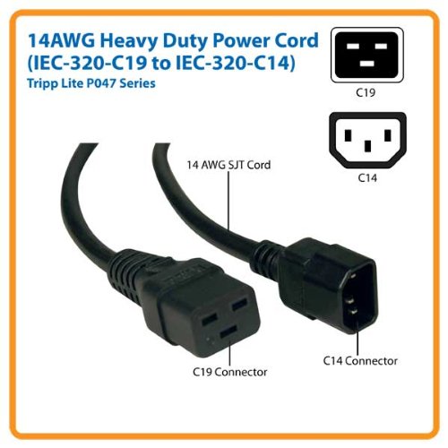 Heavy-Duty Power Cord, 15a, 14awg (Iec-320-C19 to Iec-320-C14) 4-Ft.