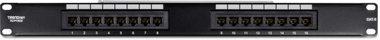 TRENDnet 16-Port Cat6 Unshielded Wallmount or Rackmount Patch Panel, Compatible with Cat 3/4/5/5e/6 Cabling, TC-P16C6