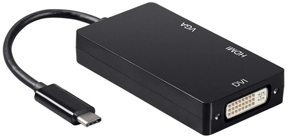 Monoprice USB Type-C to 4K HDMI, Single Link DVI, and VGA Passive Adapter, Black