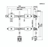 AMER NETWORKS AMR4C32 AMER Mounts Clamp Based Quad Monitor Mount for Four 24"-32" LCD/LED Flat Panel Screens, Black