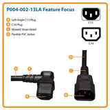 TRIPP LITE Standard Computer Power Extension Cord 10A, 18AWG (IEC-320-C14 to Left Angle IEC-320-C13) 2'(P004-002-13LA)