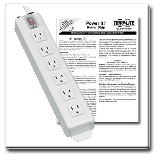 Tripp Lite Home & Office Power Strip with 5-15P Plug, Light Gray