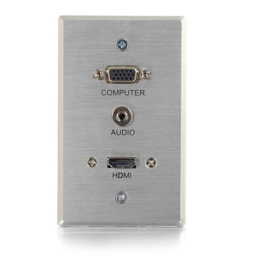 C2G 60144 HDMI, VGA and 3.5mm Pass Through Single Gang Wall Plate, Aluminum